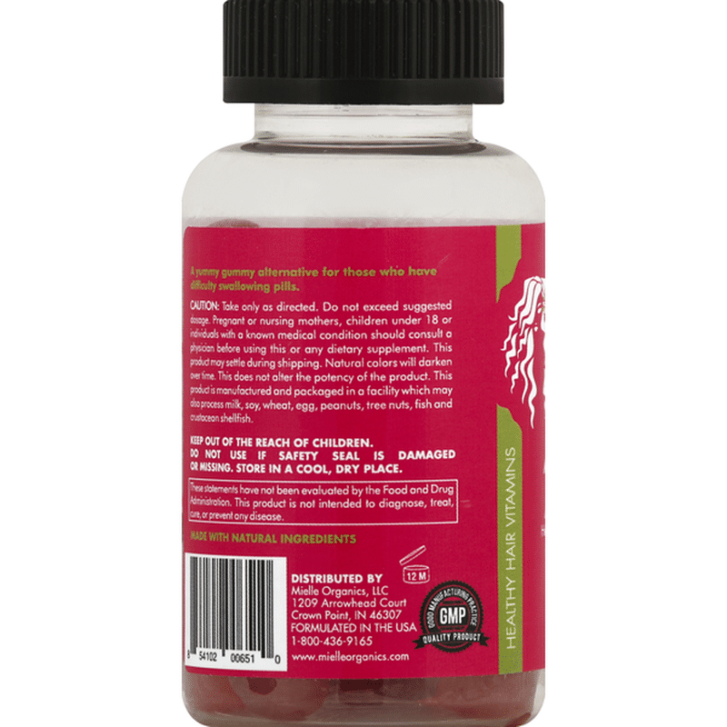 Mielle Healthy Hair Vitamins, with Biotin, Adult, Gummy, Berry Flavored