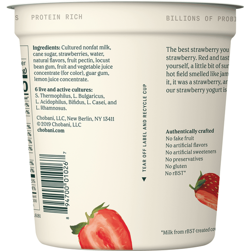 Chobani Yogurt, Greek, Strawberry, Blended (32 oz) - Instacart