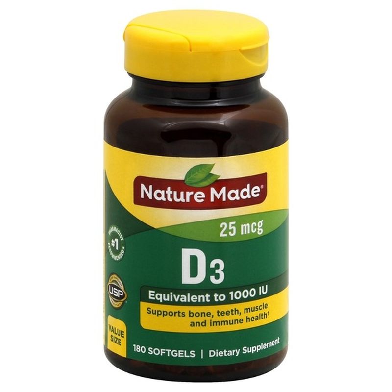 Nature Made Vitamin D3 1000 Iu 25 Mcg Softgels 180 Ct Instacart