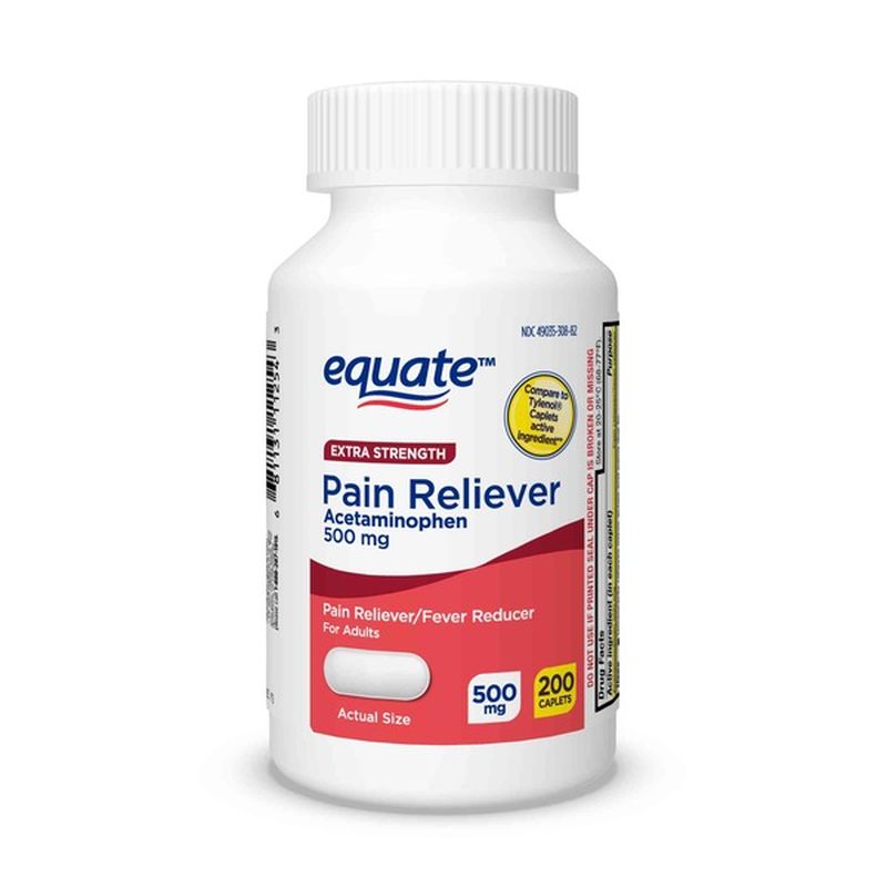Equate Pain Reliever, Extra Strength, 500 mg, Adults, Caplets (200 each