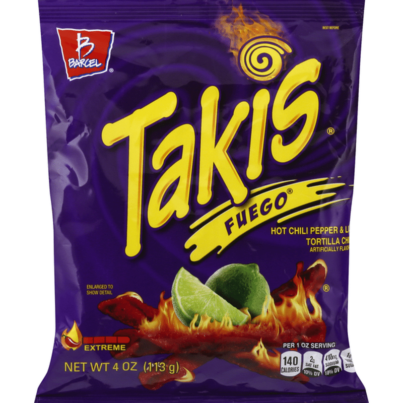 Takis Tortilla Chips, Hot Chili Pepper & Lime, Fuego, Extreme (4 oz ...