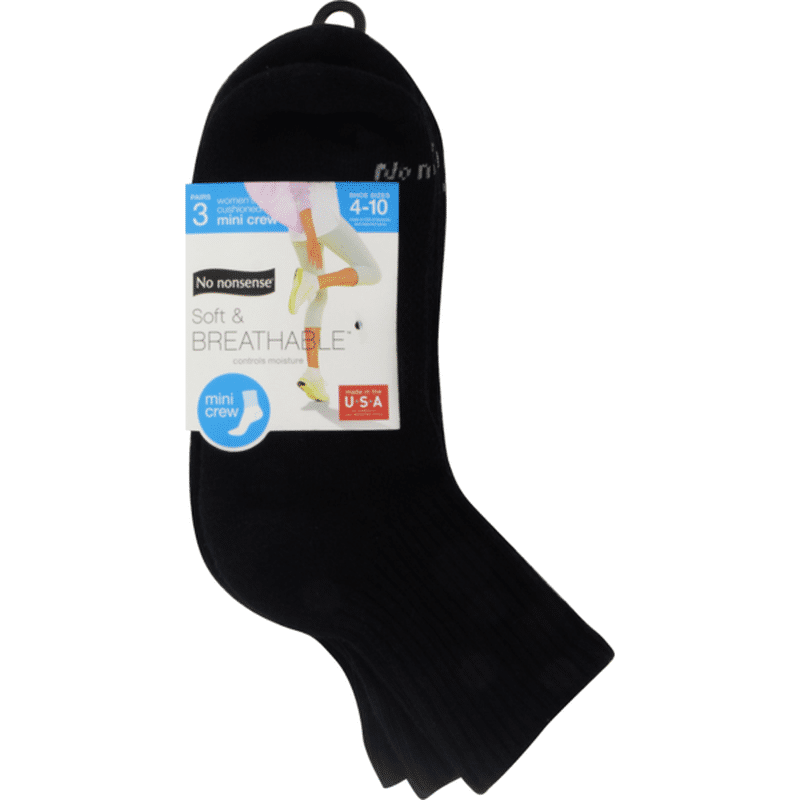 No Nonsense Women's Black Soft & Breathable Cushion Mini Crew Socks