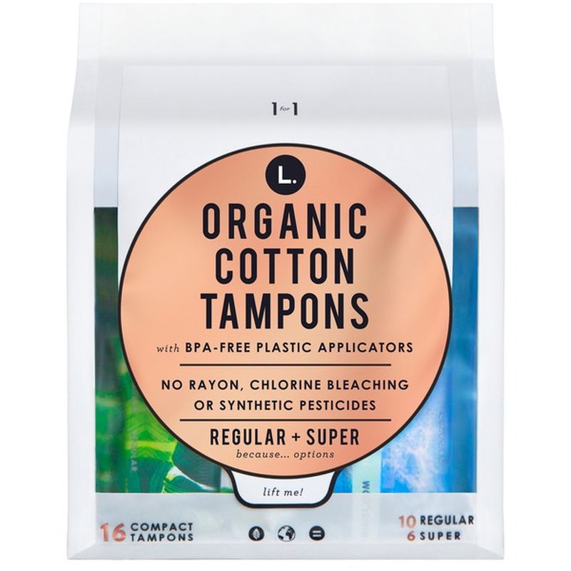 L. Organic Cotton Regular and Super Absorbency Compact Tampons