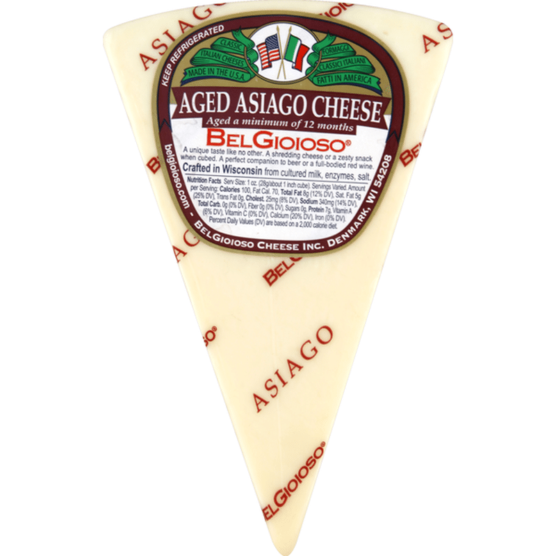 BelGioioso Aged Asiago Cheese, Wedge 8 oz, Aged over 12 Months (8 oz