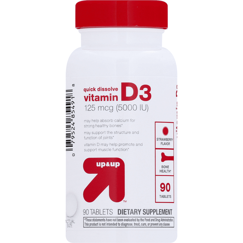 Up&Up Vitamin D3, Quick Dissolve, 125 mcg, Tablets, Strawberry Flavor