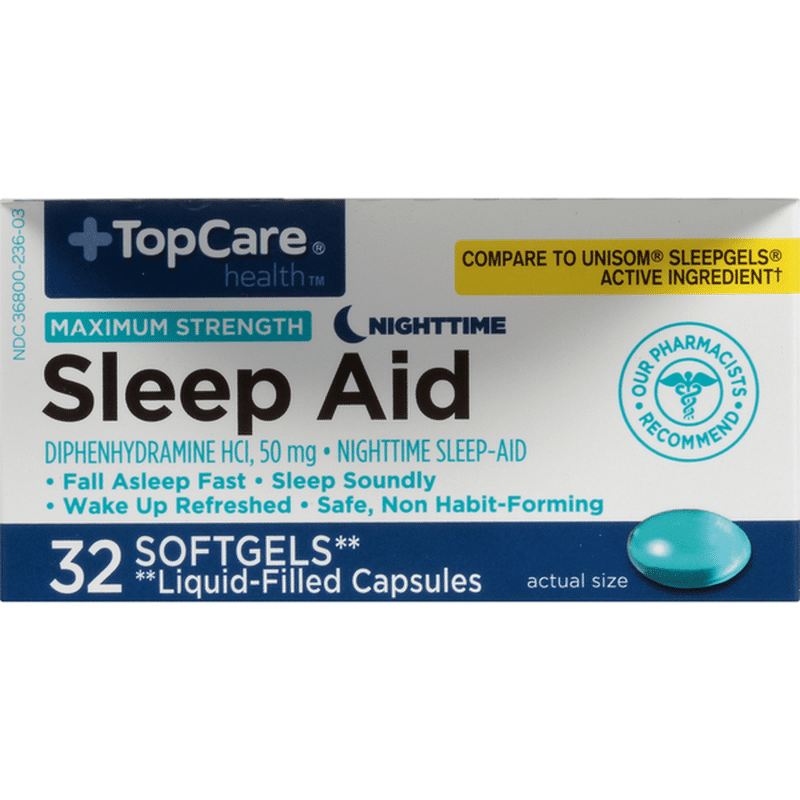 Top Care Diphenhydramine Hcl, 50 Mg Nighttime SleepAid LiquidFilled