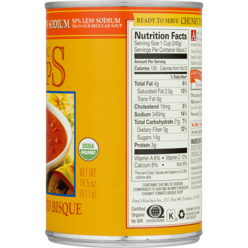 Amy's Organic Low Sodium Chunky Tomato Bisque Soup (14.5 oz) from