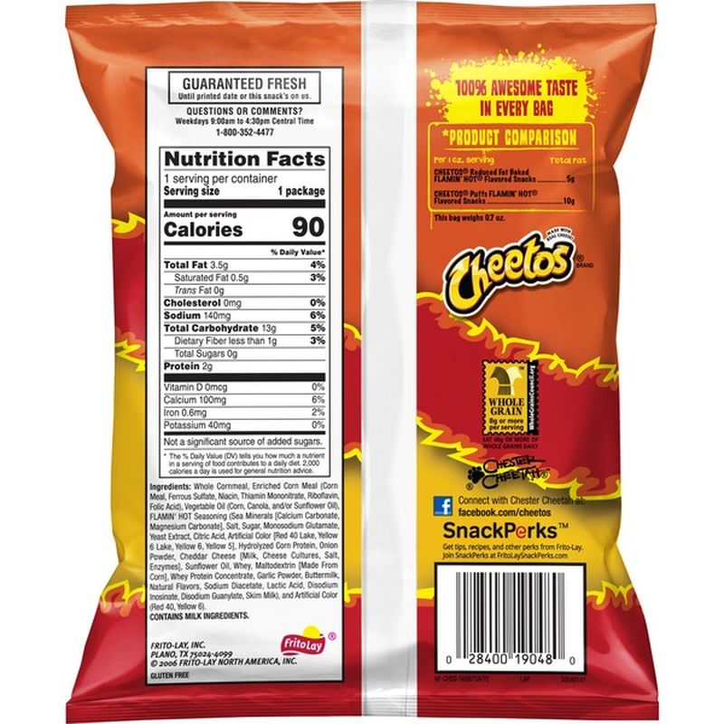 how many calories in a small bag of cheetos