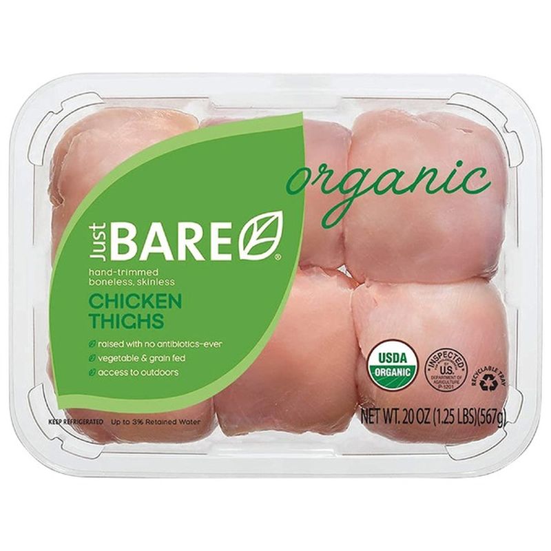 Just Bare Organic Fresh Chicken Thighs Boneless 1 25 Lb Instacart