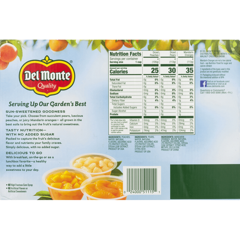 Del Monte No Sugar Added Variety Pack Plastic Fruit Cup Snacks (48 oz