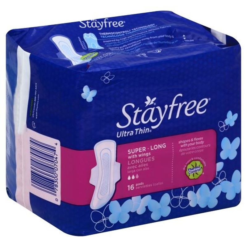 Stayfree Pads, Ultra Thin, with Wings, Super Long (16 ct) from Publix