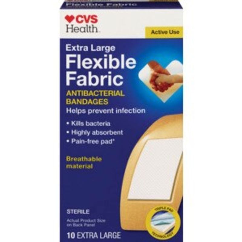 CVS Health Antibacterial Bandages, Flexible Fabric, Extra Large (10 each) Instacart