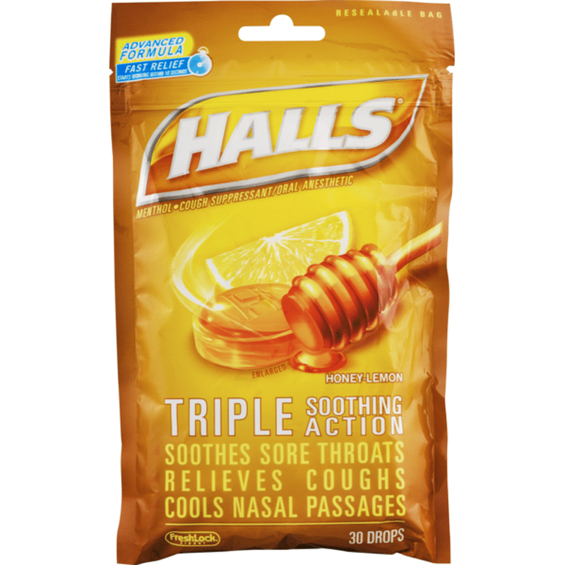 Halls Relief Honey Lemon Cough Suppressant/Oral Anesthetic Menthol