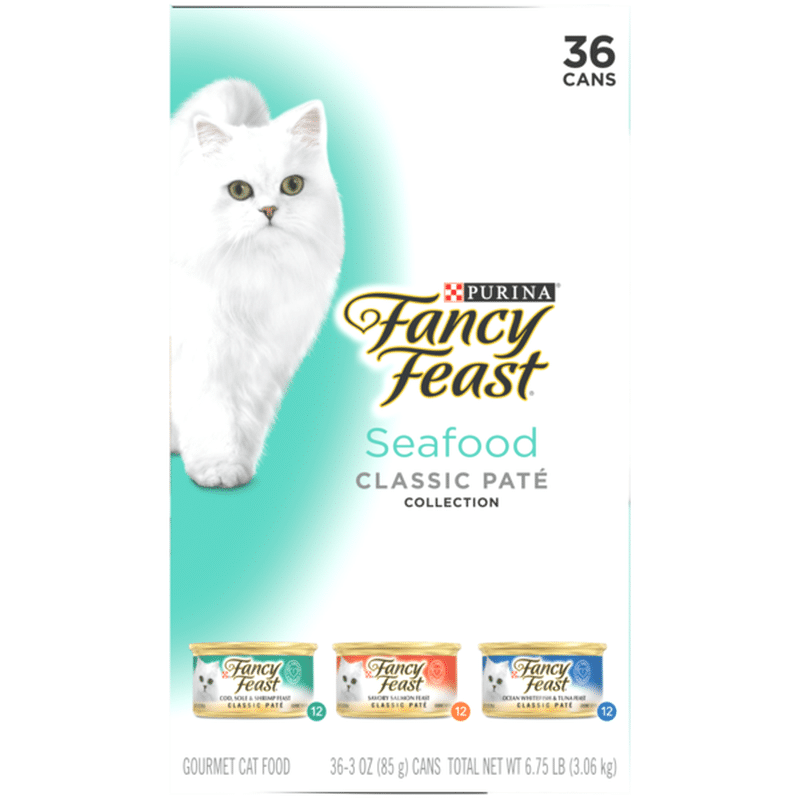 Fancy Feast Grain Free Pate Wet Cat Food Variety Pack, Seafood Classic