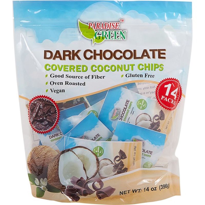 Paradise Green Dark Chocolate Covered Coconut Chips
