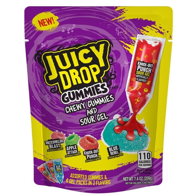Juicy Drop Gummies Sweet Gummy Candy & 4 Sour Gel Packets, 7.4 oz bag ...