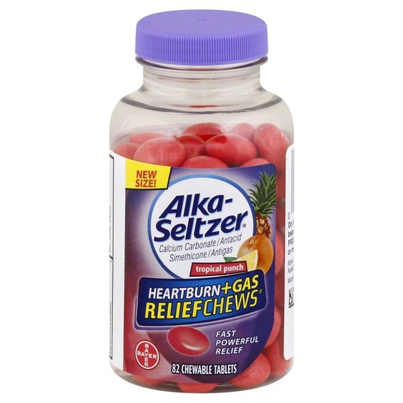 AlkaSeltzer Chewable Tablets Heartburn+Gas Relief Tropical Punch (82