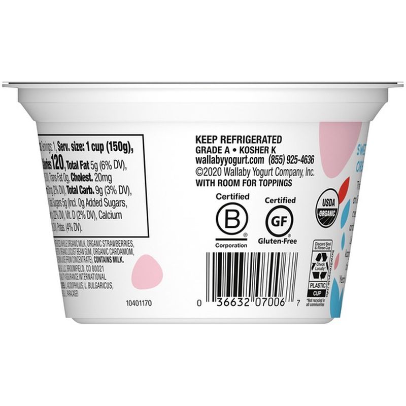 Wallaby Organic No Sugar Added Aussie Greek Strawberry Rose Whole Milk