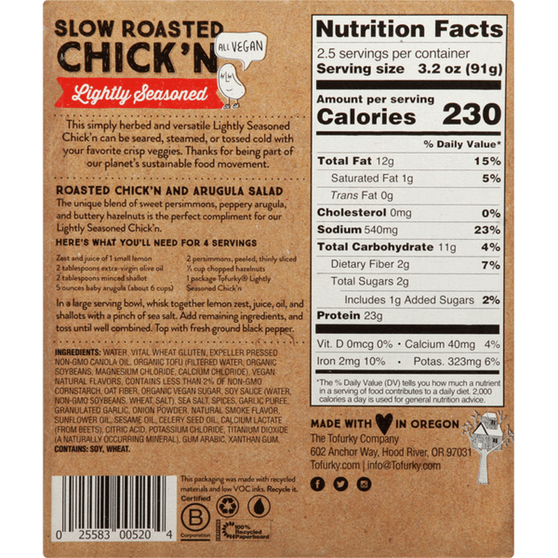 Tofurky Chick'n, PlantBased, Lightly Seasoned (8 oz) Instacart