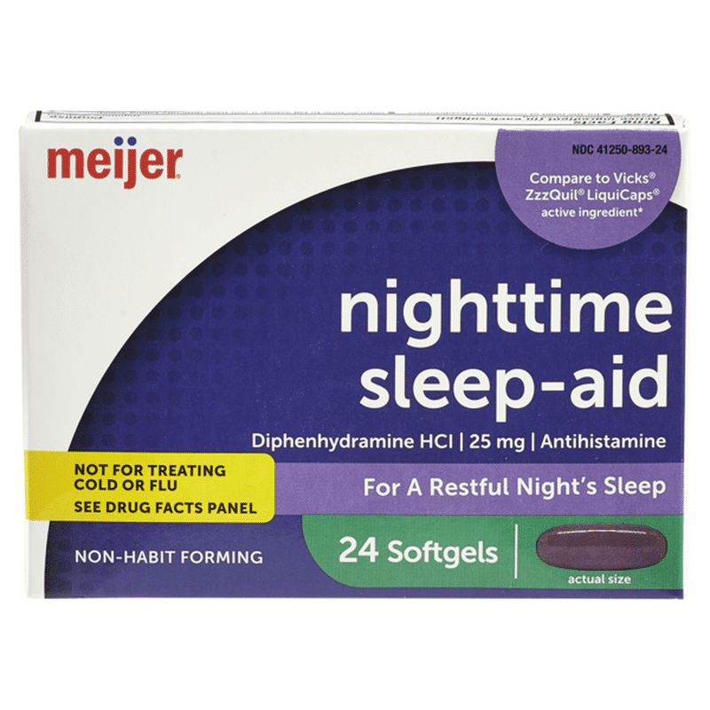 Meijer 25 Mg Diphenhydramine Hcl Softgel Nighttime Sleep Aid