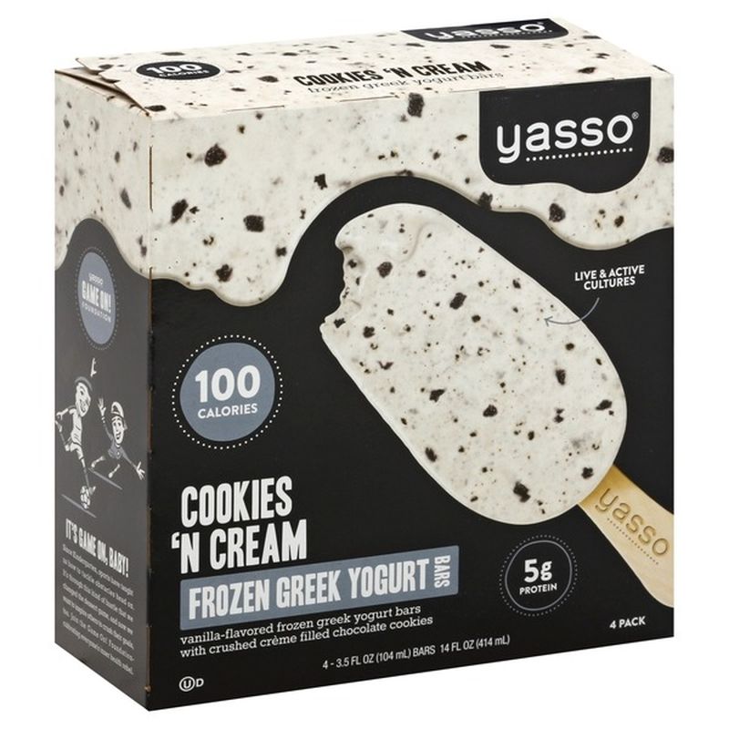 Yasso Frozen Greek Yogurt, Cookies n' Cream Bars, 4 pack (3.5 fl oz