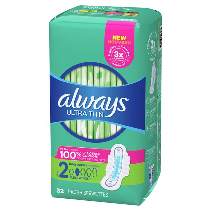 Always Pads Size 2 Long With Wings (32 ct) - Instacart