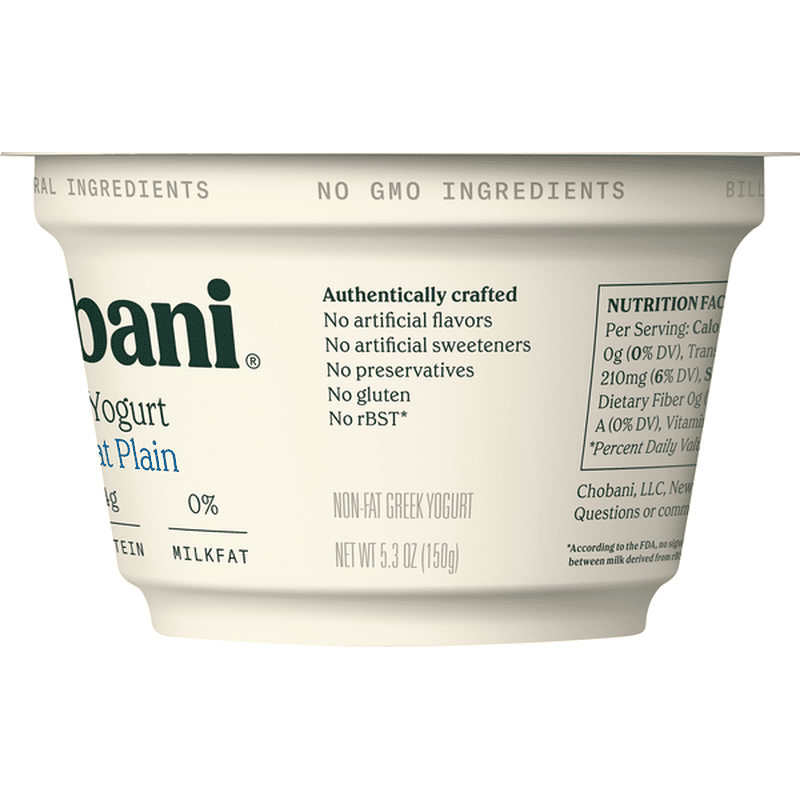 Chobani Yogurt, Greek, NonFat, Plain (5.3 oz) Instacart