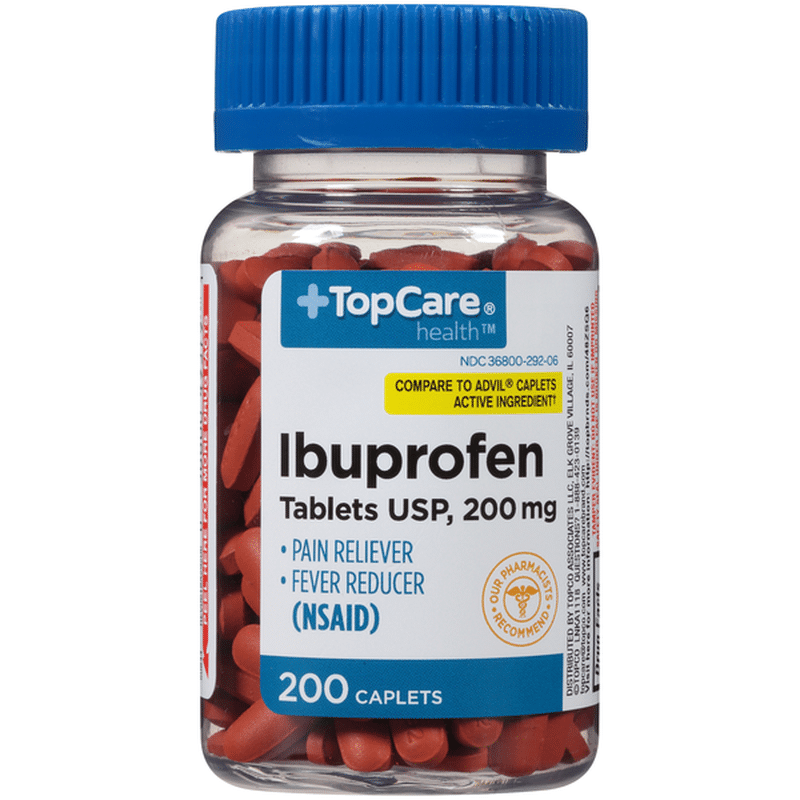 TopCare Ibuprofen Tablets Usp, 200 Mg Pain Reliever Fever Reducer (Nsaid) Caplets (200 ct