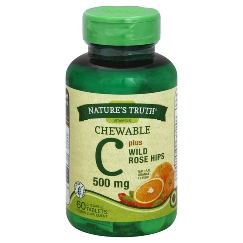 Nature's Truth Organic Vitamin C, Plus Wild Rose Hips, 500 mg, Chewable Tablets, Natural Orange