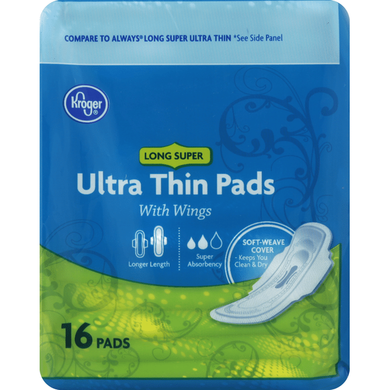 Kroger Pads, Ultra Thin, with Wings, Long Super (16 each) Instacart