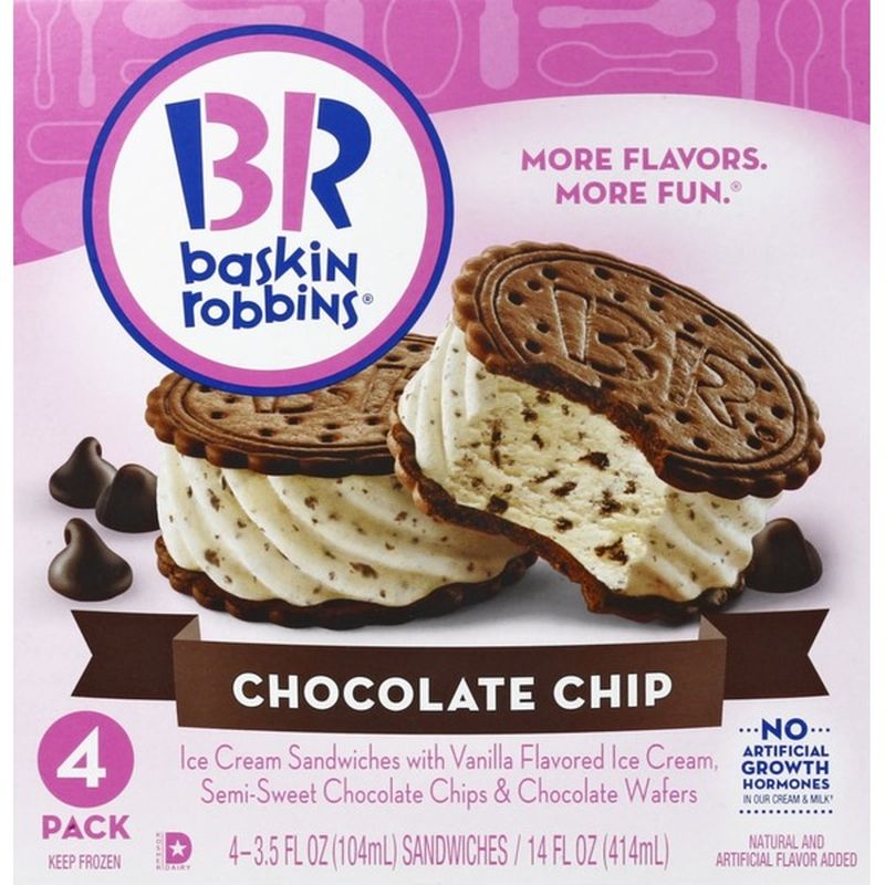 Baskin Robbins Ice Cream Sandwich, Chocolate Chip, 4 Pack (4 each) from