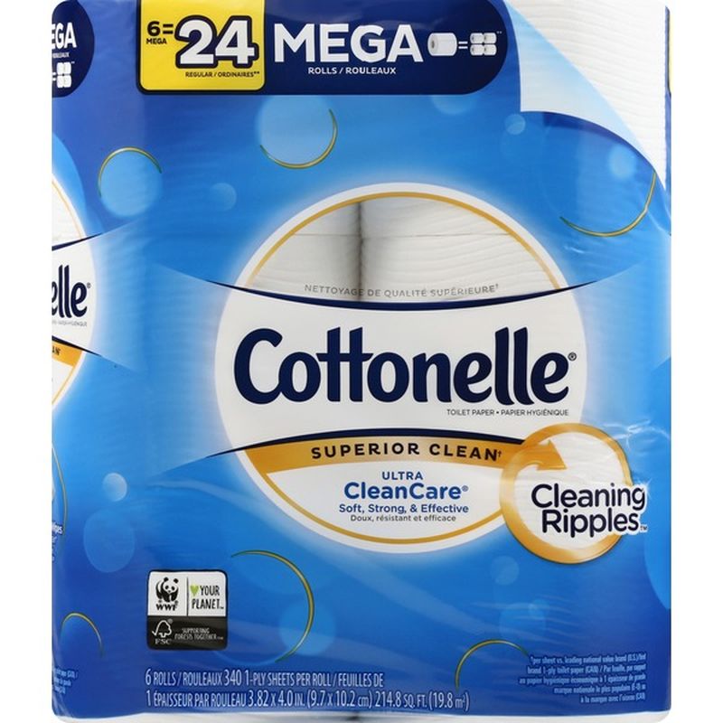 Cottonelle Ultra CleanCare Mega Roll Toilet Paper Bath Tissue (6 each