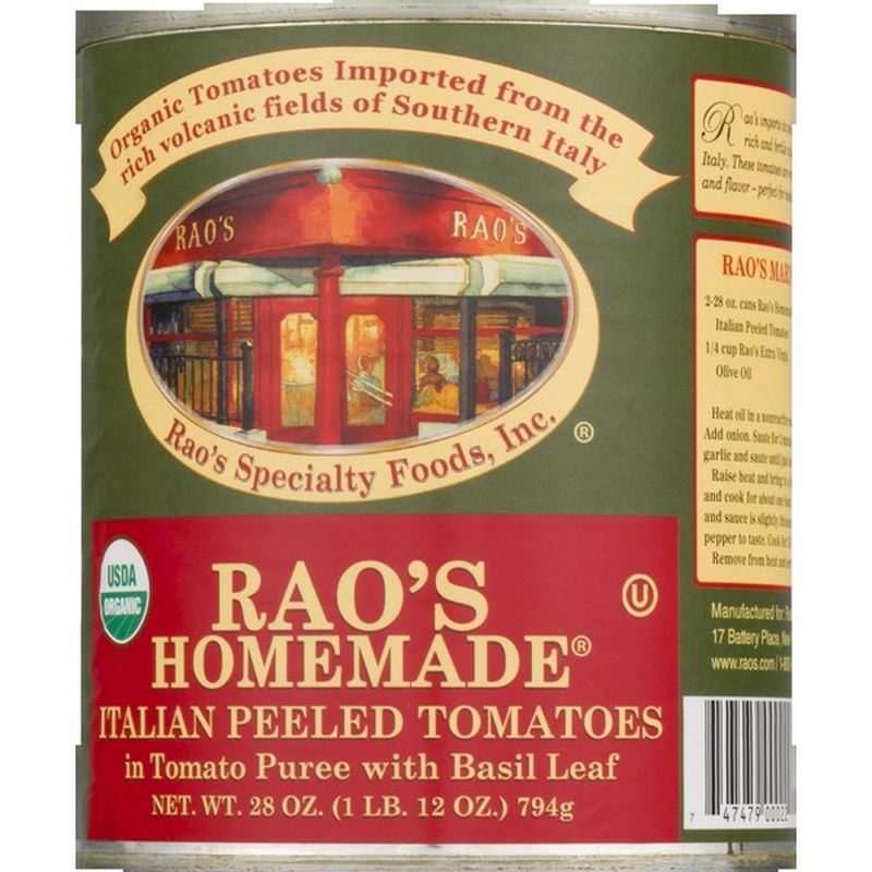 Rao's Homemade Tomatoes, Italian Peeled, in Tomato Puree with Basil Leaf (28 oz) Instacart