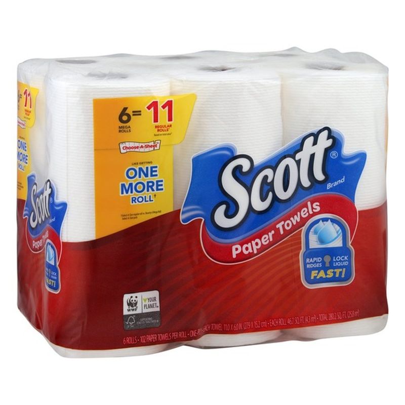 Scott Paper Towels, Mega Rolls, ChooseASheet, OnePly (6 ct) Instacart
