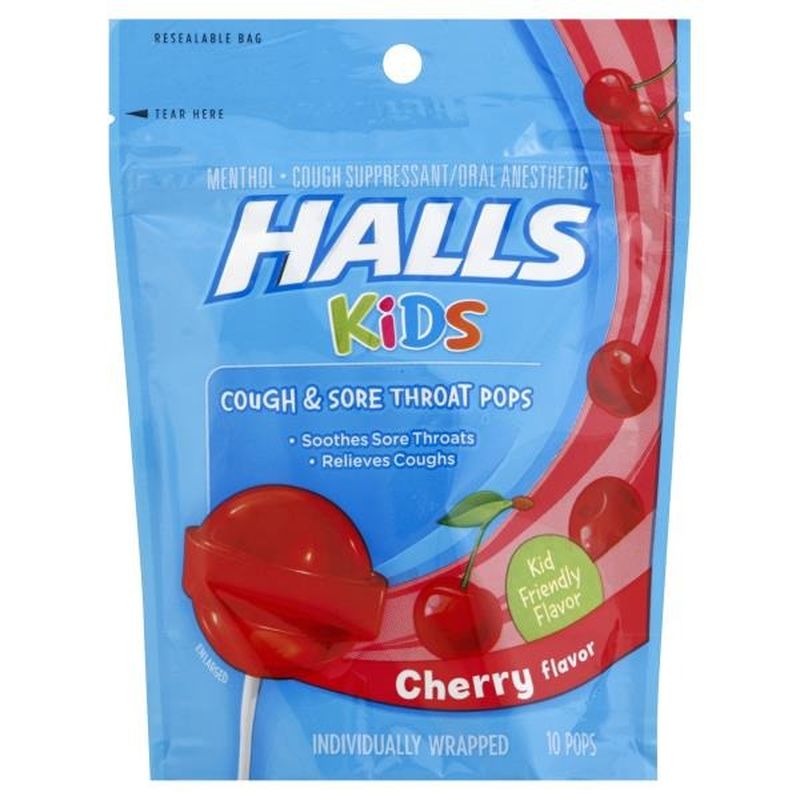 Halls Kids Cherry Menthol Cough & Sore Throat Pops (10 ct) from Publix Instacart