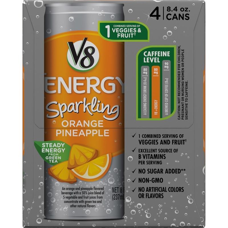 V8® Sparkling Healthy Energy Drink, Natural Energy from Tea, Orange