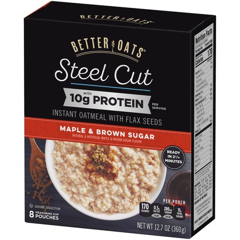 Better Oats Steel Cut Maple & Brown Sugar Instant Oatmeal with Flax ...