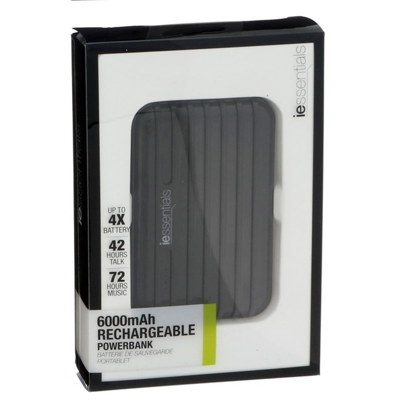 I Essentials 6,000mAh Black Rechargeable Power Bank With UL Battery Pack