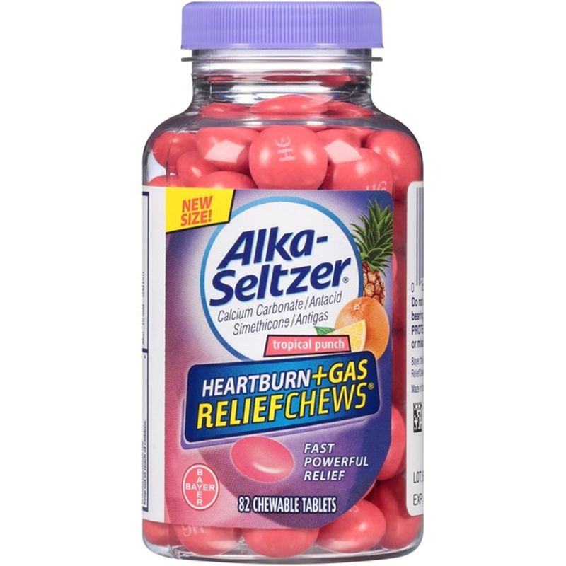 Alka-Seltzer Chewable Tablets Heartburn+Gas Relief Tropical Punch (82 ...