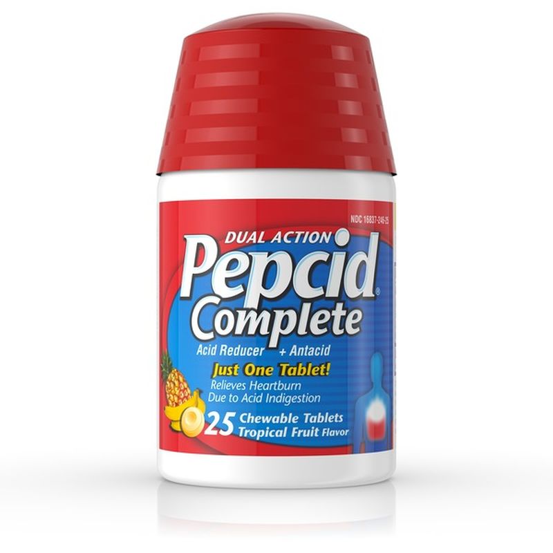 Pepcid Complete Acid Reducer + Antacid Chewable Tablets, Tropical Fruit