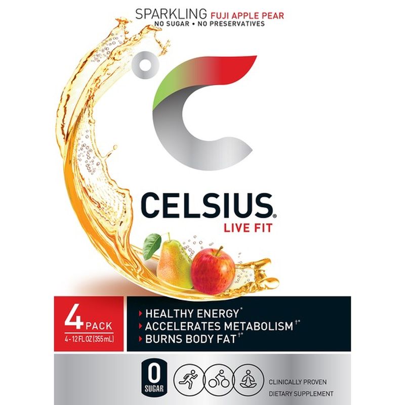 Celsius Energy Drink, Sparkling, Fuji Apple Pear, 4 Pack (4 ct) Instacart