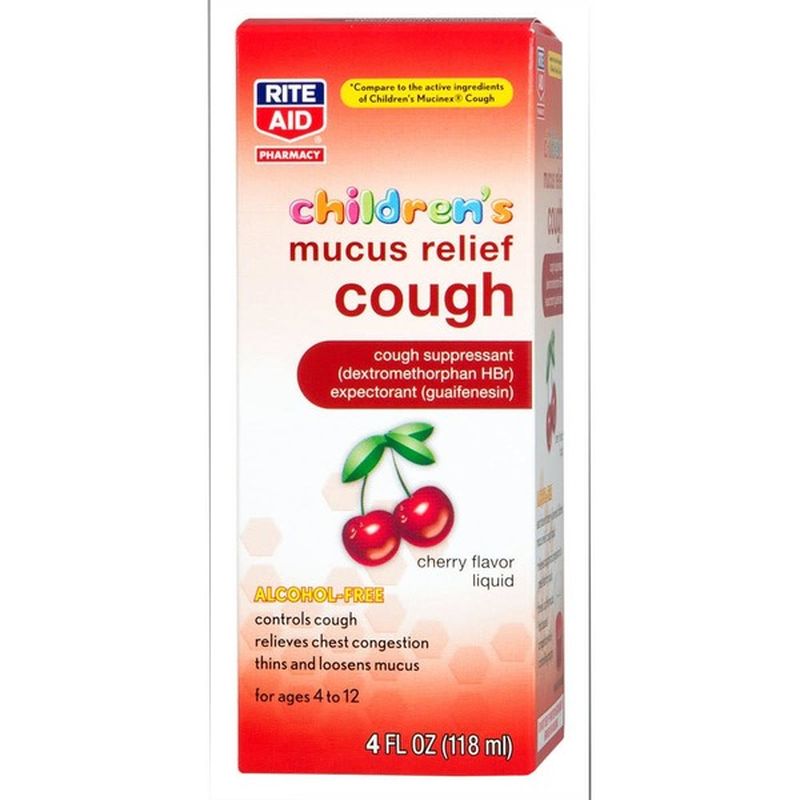 Rite Aid Pharmacy Mucus Relief, Children's, Cough, Cherry, 4 fl oz (118