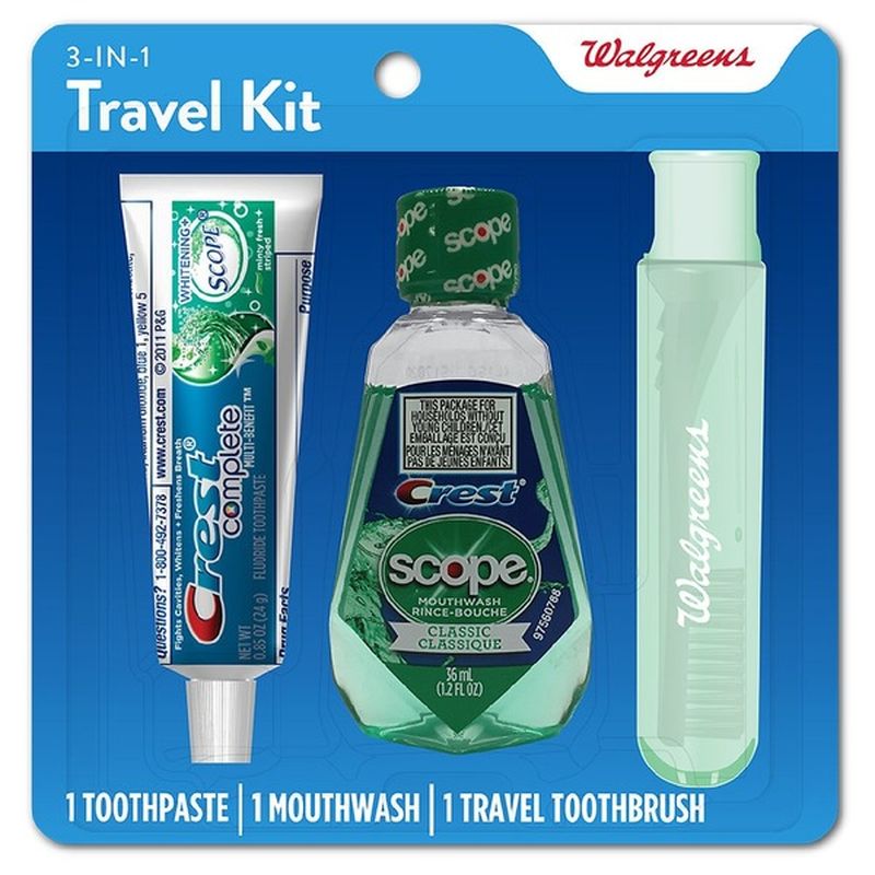 Walgreens 3in1 Travel Kit 1 Toothpaste 1 Mouthwash 1 Travel Toothbrush (each) Instacart