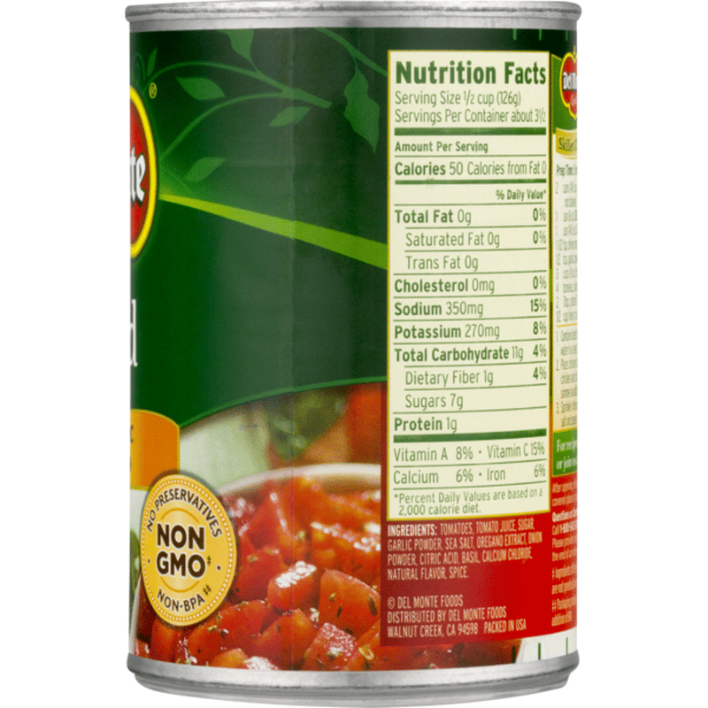 Del Monte Diced Tomatoes Diced with the Flavors of Basil Garlic ...