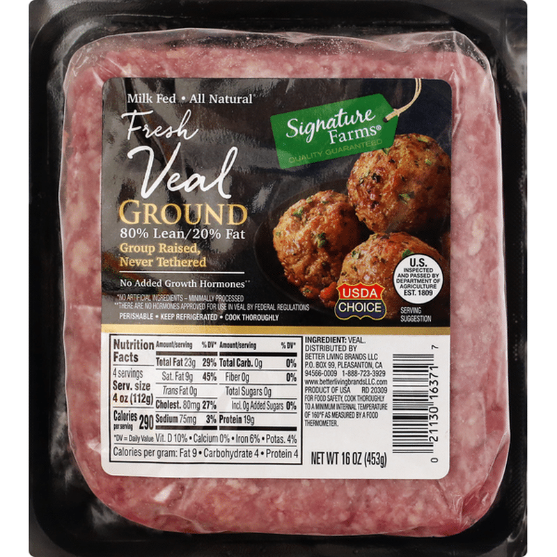 Signature Farms Veal, Fresh, Ground, 80 Lean/20 Fat (16 oz) Instacart