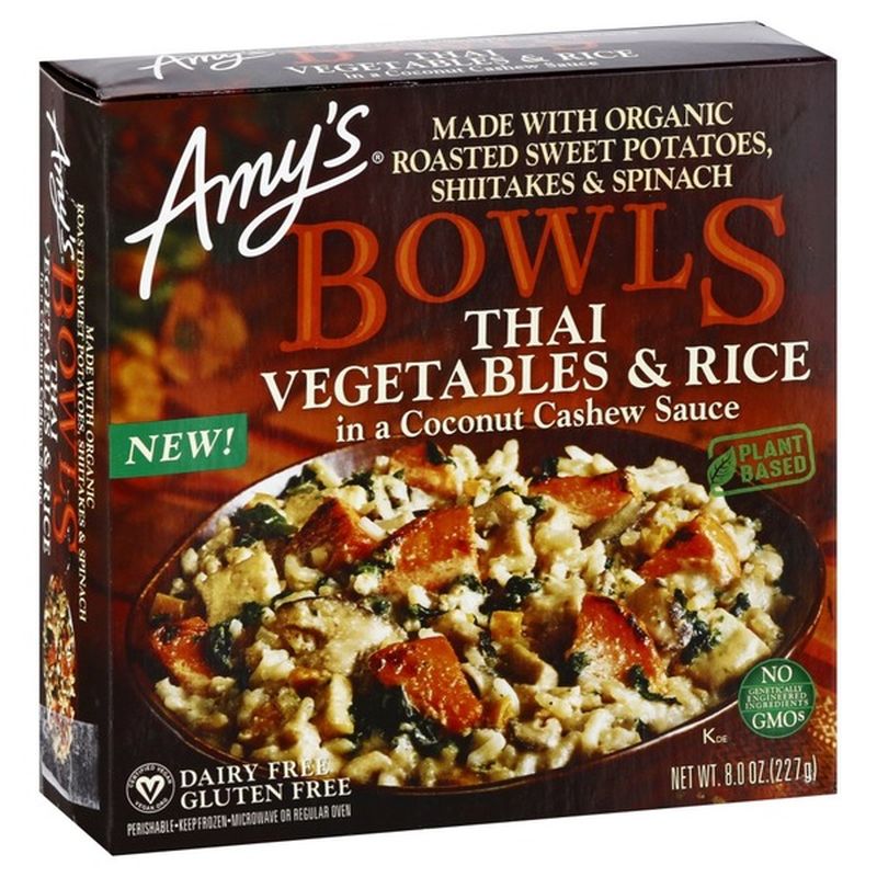 Amy's Frozen Bowls, Thai Vegetables & Rice In a Coconut Cashew Sauce ...