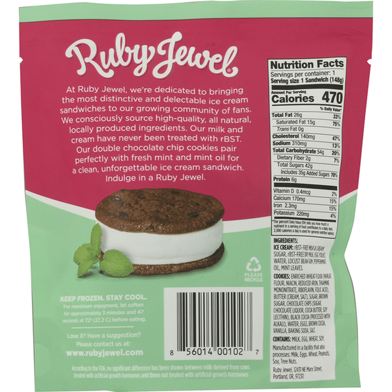 Ruby Jewel Scoop Ice Cream Sandwich, Chocolate Mint (5.25 oz) Instacart
