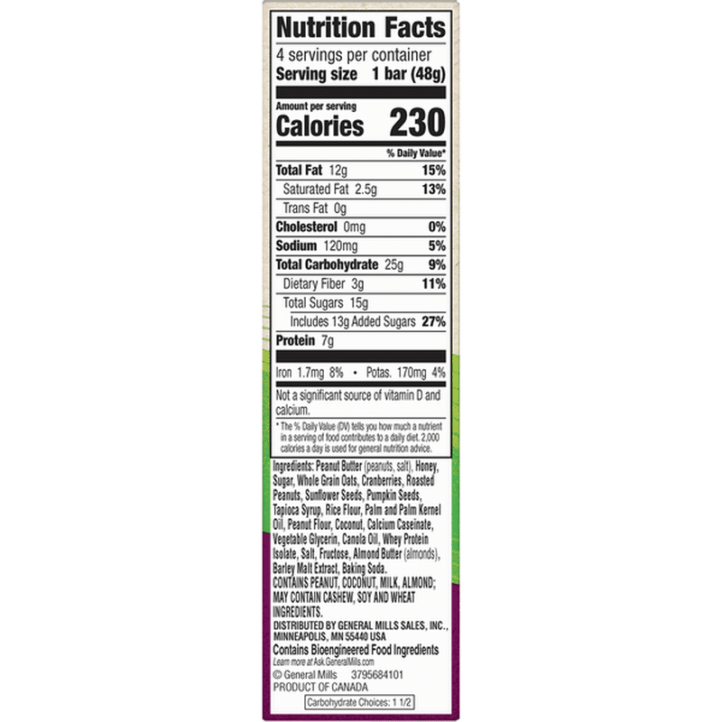 Nature Valley Sustained Energy Bar, Peanut Butter & Cranberry (4 each) Instacart