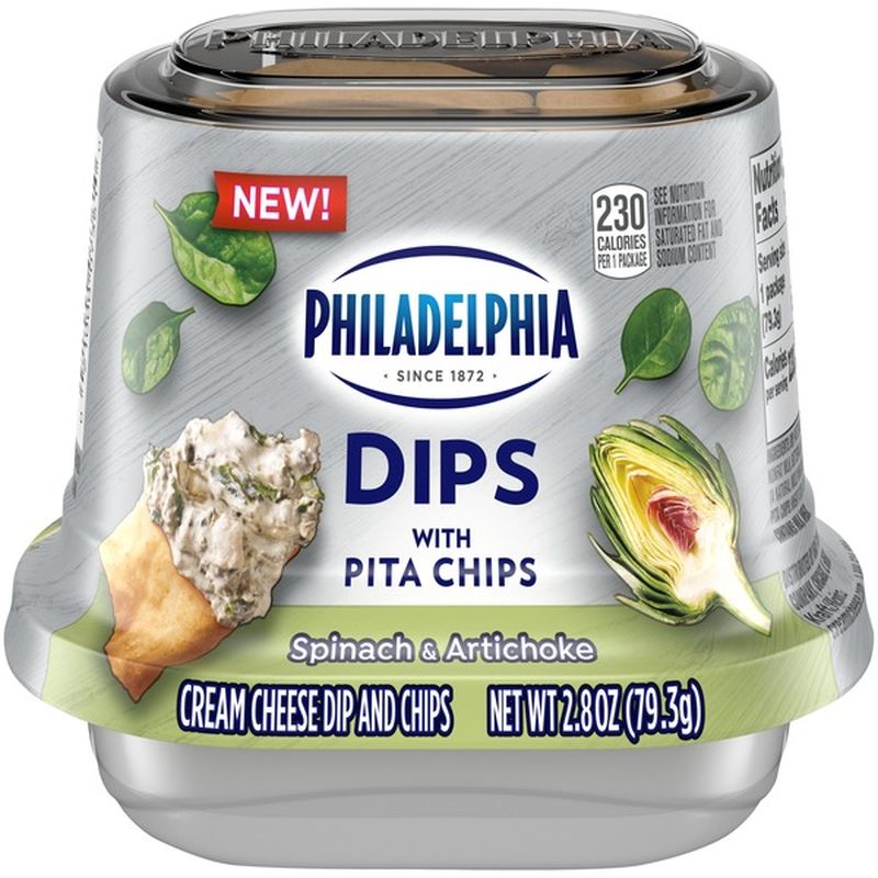 Philadelphia Dips Spinach Artichoke Cream Cheese Dip with Pita Chips (2