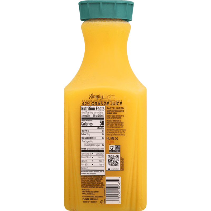 Simply Light Orange Pulp Free With Calcium & Vitamin D Orange Juice